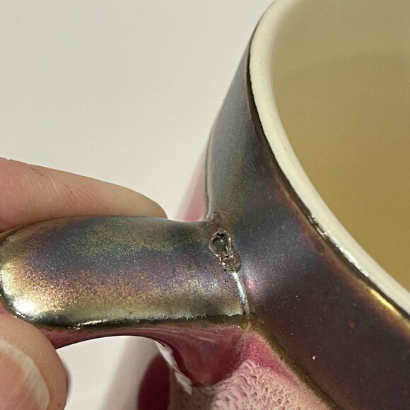 Potter’s Corner Wide‎ Mug Fire Metallic Glazed Dripped Ceramic Red, Green, Tan - Picture 13 of 15
